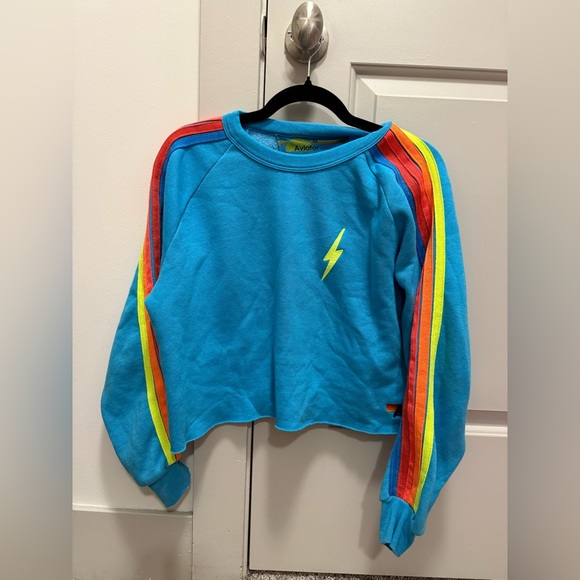 Aviator Nation Medium Rainbow Stripped Cropped Sweatshirt.  💙⚡️ - Picture 1 of 4